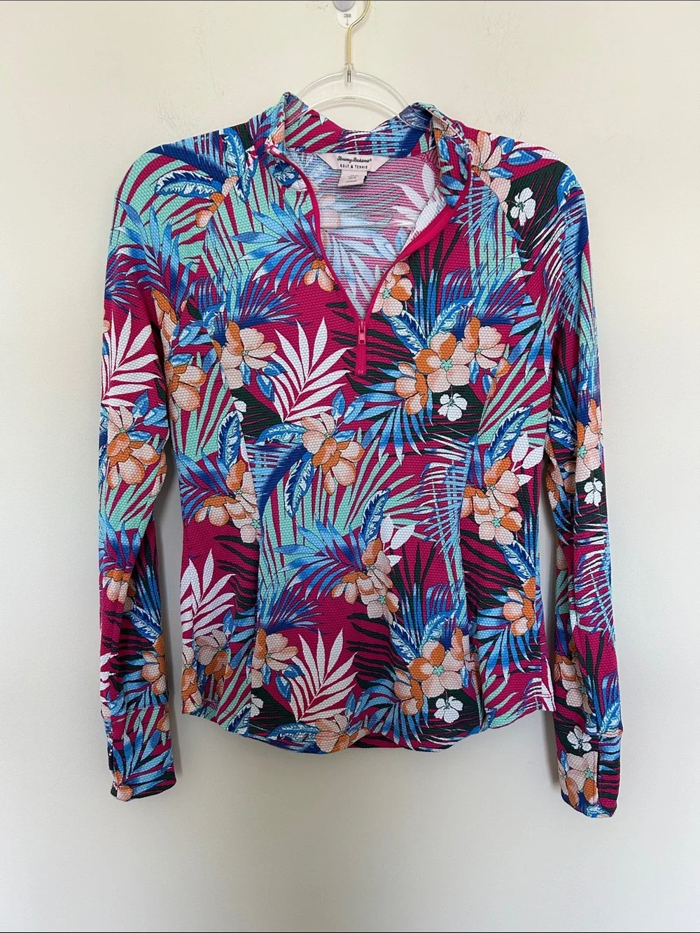 Tommy Bahama Golf & Tennis Quarter Zip Pullover Tropical Print Active Jacket M